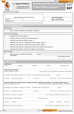 imagen del modelo 037 de la agencia tributaria
