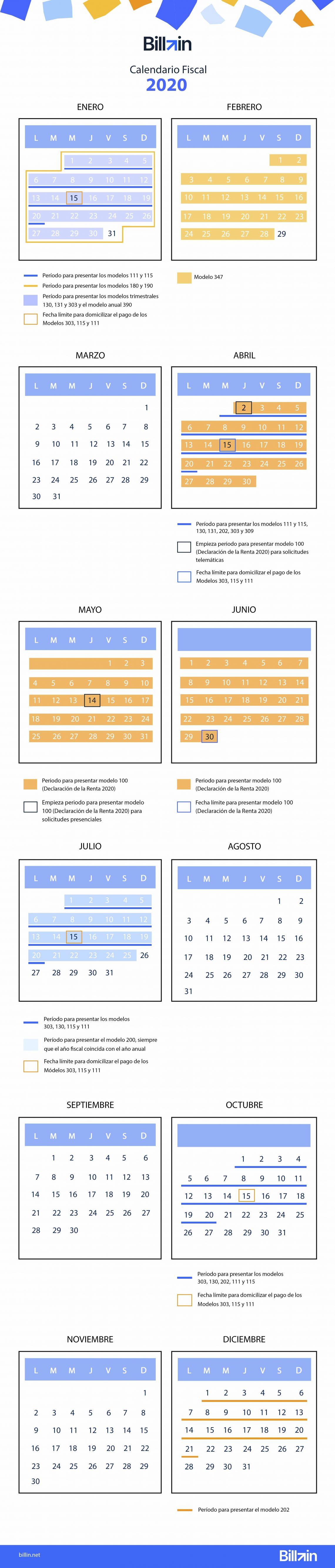 Calendario Fiscal 2020 para Autónomos y Empresas Billin