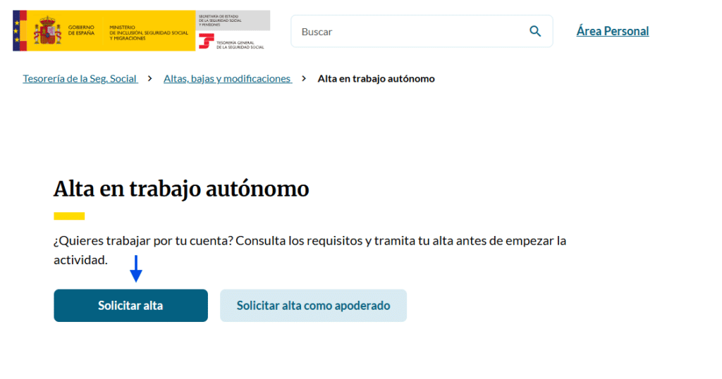 solictar alta autonomo