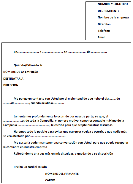 ejemplo carta de disculpa