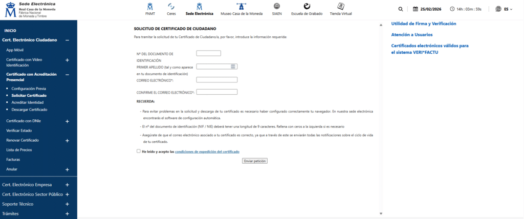 solictud certificado