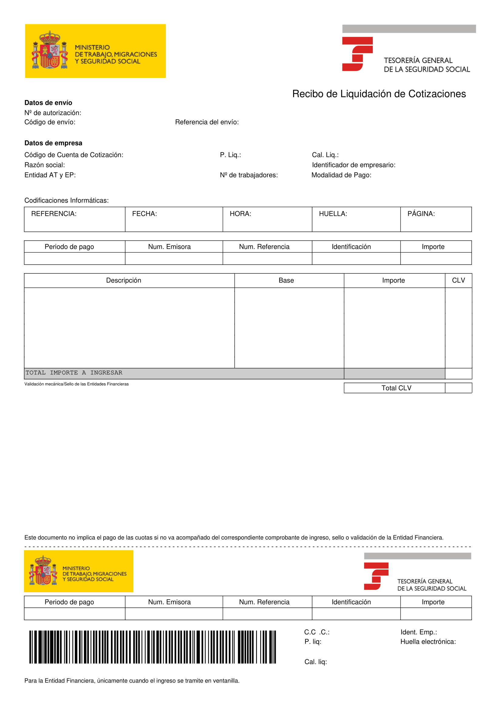 recibo liquidación de cotiaciones, RLC o TC1