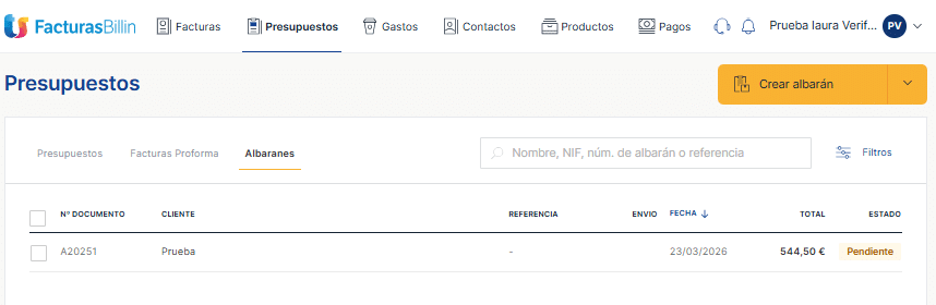 creacion albaran final