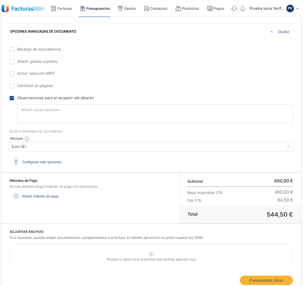 crear albaran datos 2
