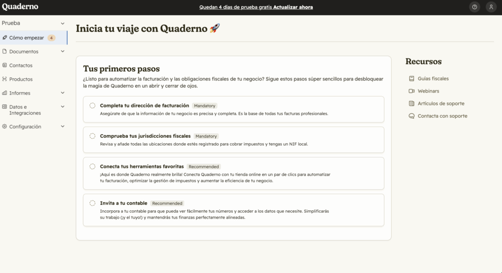 quaderno producto facturación panel