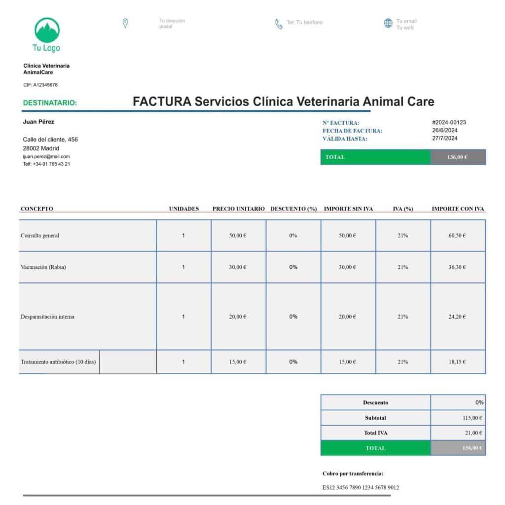 ejemplo factura veterinario