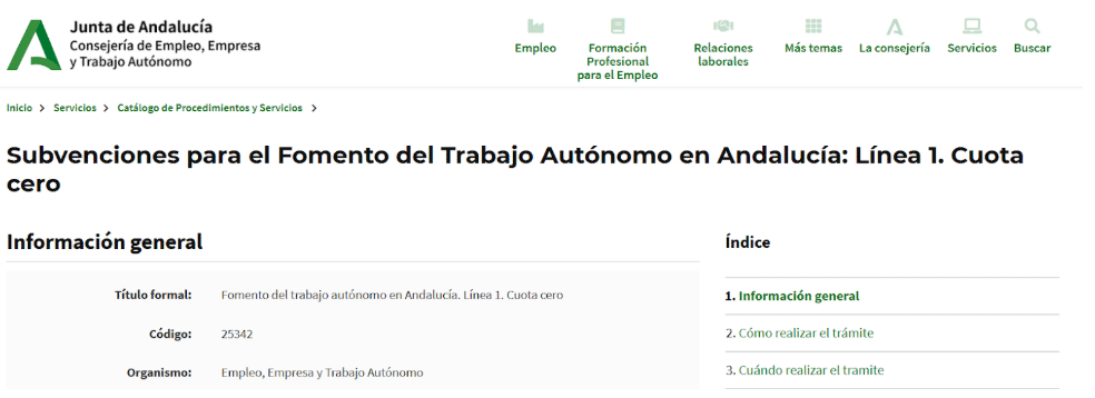 solicitar cuota cero de autónomos para la junta de Andalucía