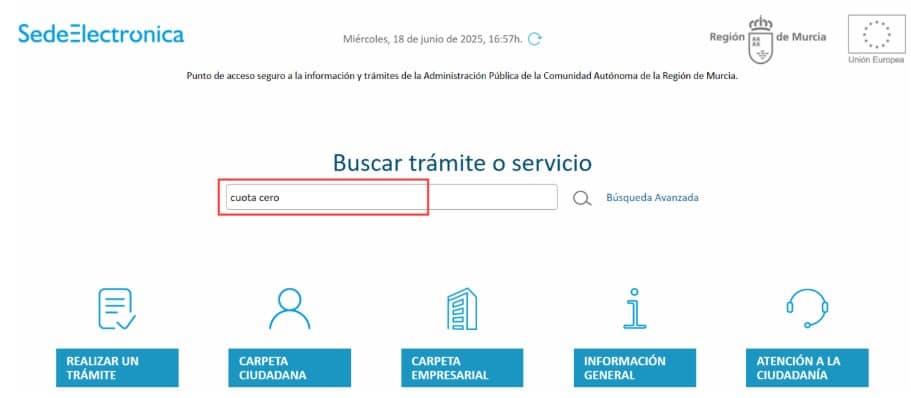 pasos para solicitar la cuota cero en Murcia