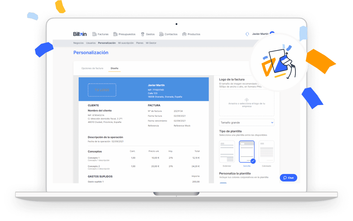 imagen personalizar factura billin