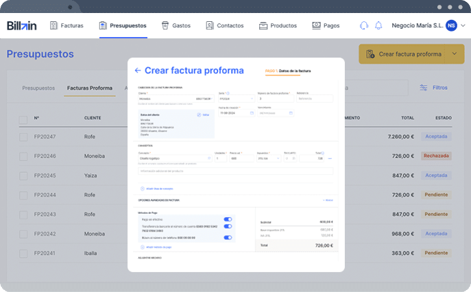 proforma hacer presupuestos